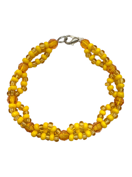 Orisha Oshun Fancy Eleke Bead Gold & Yellow Clasp Bracelet 8" For Protection, Guidance, Road Opening, ETC.