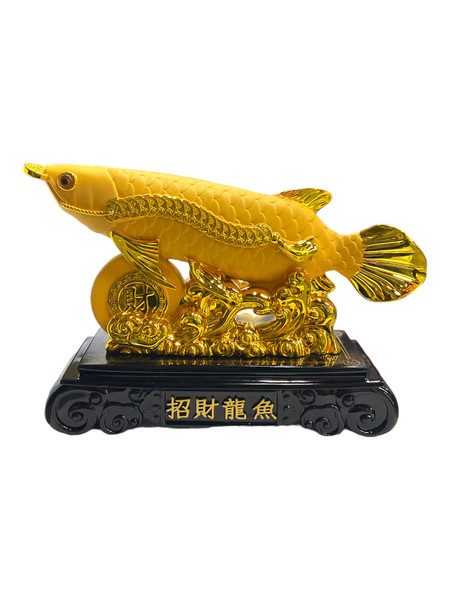 Golden Arowana Wealth Inviting Dragon Fish Lucky Feng Shui Decorative 15" x 10" Statue For Family Harmony, Health, Peace, ETC. 