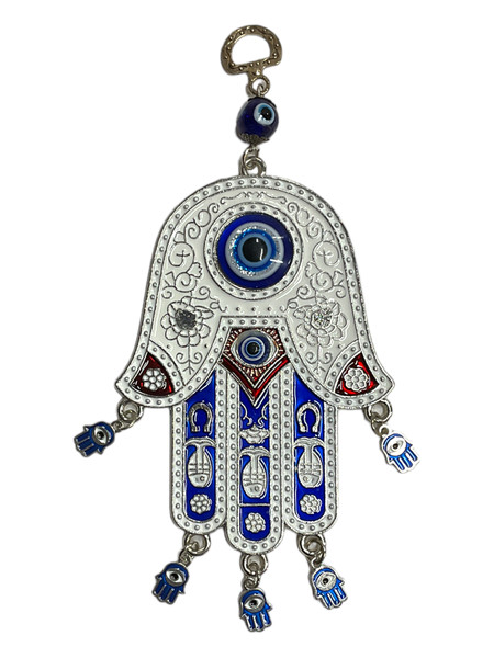 Hamsa Evil Eye White/Blue/Red 8" Wall Hanging Talisman An Ancient Symbol Of Protection To Ward Off Evil, Attract Good Luck, Fortune, ETC. 