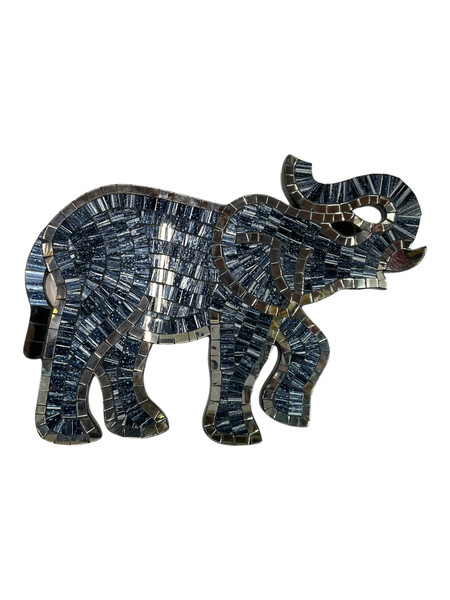 Lucky Elephant Blue Mosaic Mirror 10.5" Wall Hanging Spiritual Home Decor 