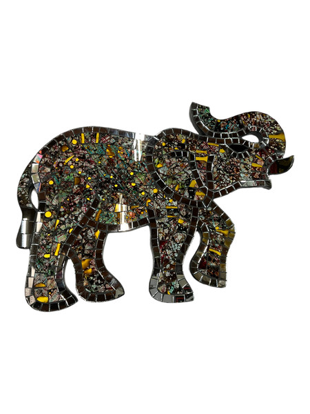 Lucky Elephant Yellow Mosaic Mirror 10.5" Wall Hanging Spiritual Home Decor 