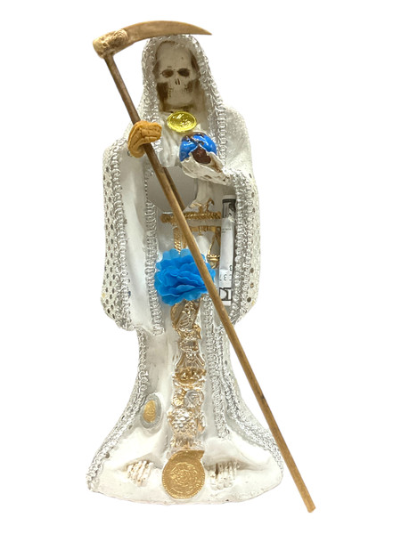 Santa Muerte 12" White With Silver Statue For Protection, Positive Changes, Open Road, ETC.