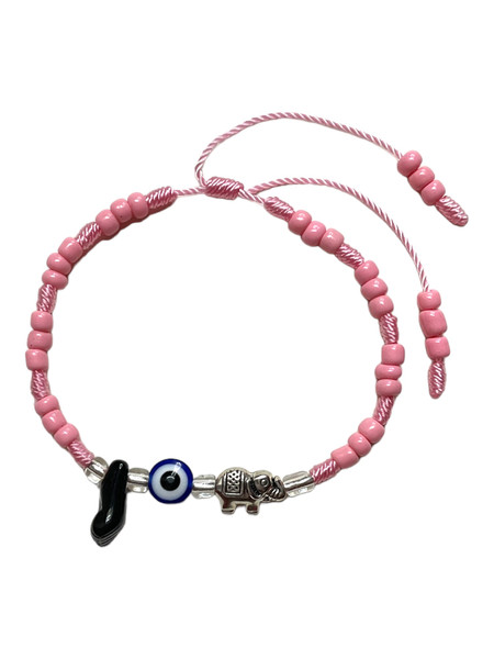 Azabache Evil Eye & Lucky Elephant Pink Adjustable Length Spiritual Bracelet For Protection, Wisdom, Good Luck, ETC.