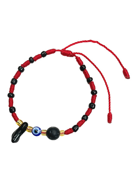Azabache Evil Eye & Lava Stone Red Adjustable Spiritual Bracelet For Protection, Ward Off Evil, Good Luck, ETC.