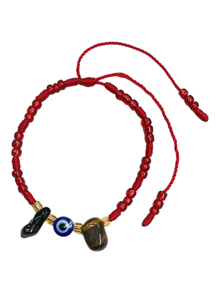 Azabache Evil Eye & Tigers Eye Red Adjustable Length Spiritual Bracelet For Protection, Wisdom, Good Luck, ETC.