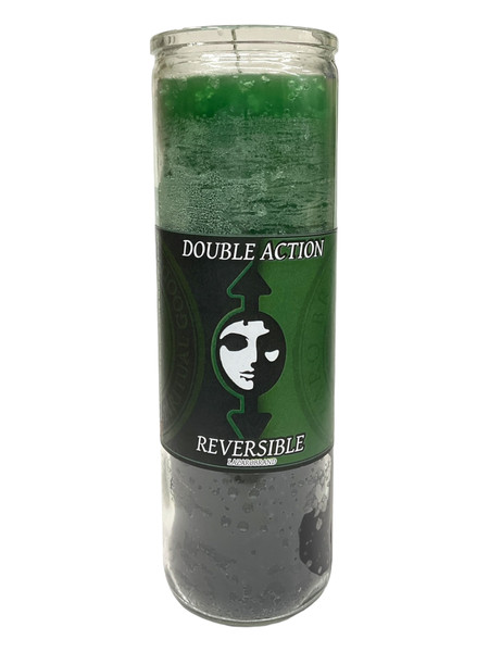 Double Action Reversible 7 Day Black & Green Prayer Candle To Send Negative Forces Away, Go Away Enemies, Run Devil Run, ETC.