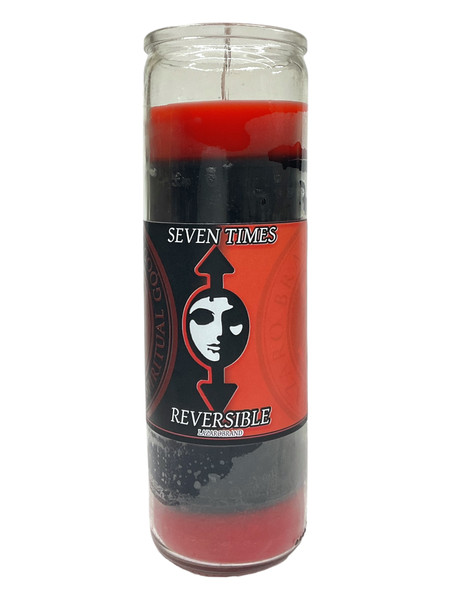 Seven Times Reversible 7 Day Black & Red Prayer Candle To Send Negative Forces Away, Go Away Enemies, Run Devil Run, ETC.