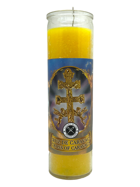 Cross Of Caravaca Cruz De Caravaca Yellow 7 Day Prayer Candle For Tranquility, Good Luck, Ward Off Evil. ETC.