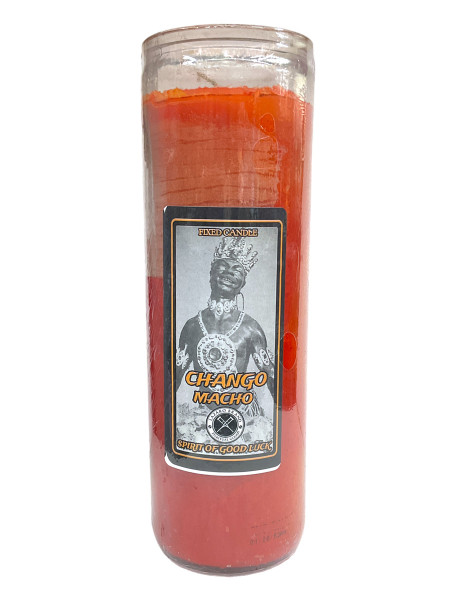 Chango Macho Warrior Spirit Of Good Luck God Of Thunder & Lightning 7 Day Dressed & Blessed Orange Prayer Candle To Attract Good Luck, Financial Abundance, Masculine Power, ETC.