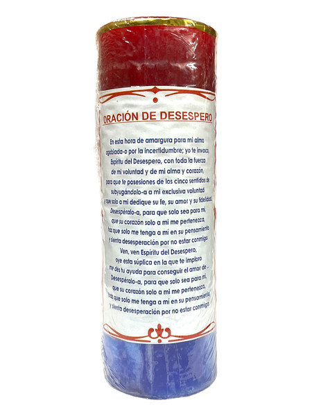 Desespero Spanish Oracion Blue & Red Pillar Prayer Candle