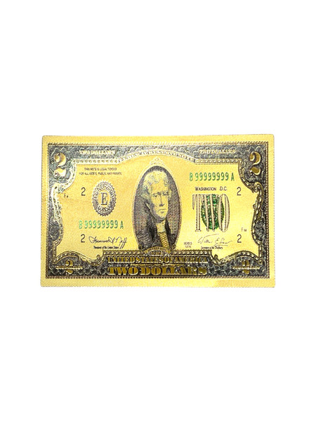 $2 Two Dollars Talisman Lucky Golden Money 3.25" Currency Spiritual Banknote For Good Luck, Economic Protection, Financial Goals, ETC.