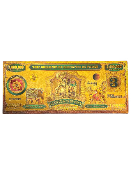 3,000,000 Tres Milliones De Elefantes De Poder Lucky Golden Spiritual Money 6" Currency Banknote For Good Luck, Economic Protection, Financial Goals, ETC.