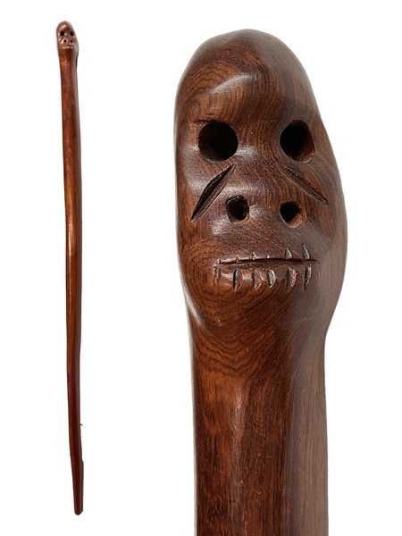 Head Sculpture Folk Art Carved Totem Tribal Curved Spirit Stick Cane Wooden Walking Stick 37" One Of A Kind Version #2