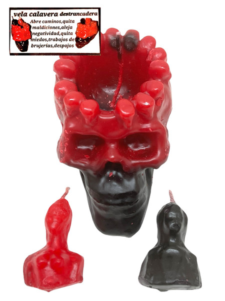 Path Opener Skull Calavera Destrancadera Black & Red Figure Candle For Rituals, Spells, Decoration, ETC.