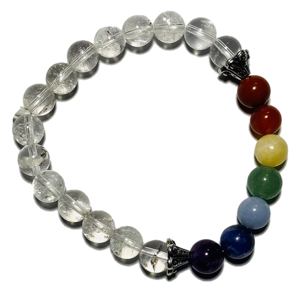 Clear Quartz Stones & Chakra Stones Spiritual Bead Bracelet (8mm Beads)