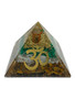 Om Symbol Malachite Selenite Tiger's Eye Crystals / Clear Quartz Energy Point Orgonite Pyramid / 3" / Balance & Spiritual Energy  