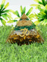 Om Symbol Malachite Selenite Tiger's Eye Crystals / Clear Quartz Energy Point Orgonite Pyramid / 3" / Balance & Spiritual Energy  
