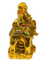 Happy Golden Buddha Riding Elephant Lucky Feng Shui Decorative 4" Statue For Family Harmony, Health, Peace, ETC.