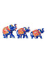 Hand-painted Miniature Elephant Statues in blue with colorful designs, Set of 3, for Wisdom, Strength, Protection, Good Fortune, Spiritual Guidance, and Harmonizing Energy. Sizes: 3.5", 2.5", 3".