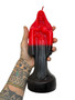 Black and Red Santa Muerte Figure Candle - 10-inch candle representing Santa Muerte, ideal for rituals focused on transformation, empowerment, and removing obstacles.