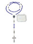 Rosary with blue crystal beads, a silver-toned centerpiece with an image of Our Lady of Grace, and a detailed crucifix.