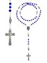 Blue bead rosary with a centerpiece featuring Our Lady of Grace and a crucifix.
