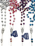 Red crystal rosary with silver-toned crucifix.