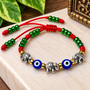 Three Elephant & Evil Eye Adjustable Bracelet - Protection • Good Fortune • Prosperity • Strength • Positive Energy