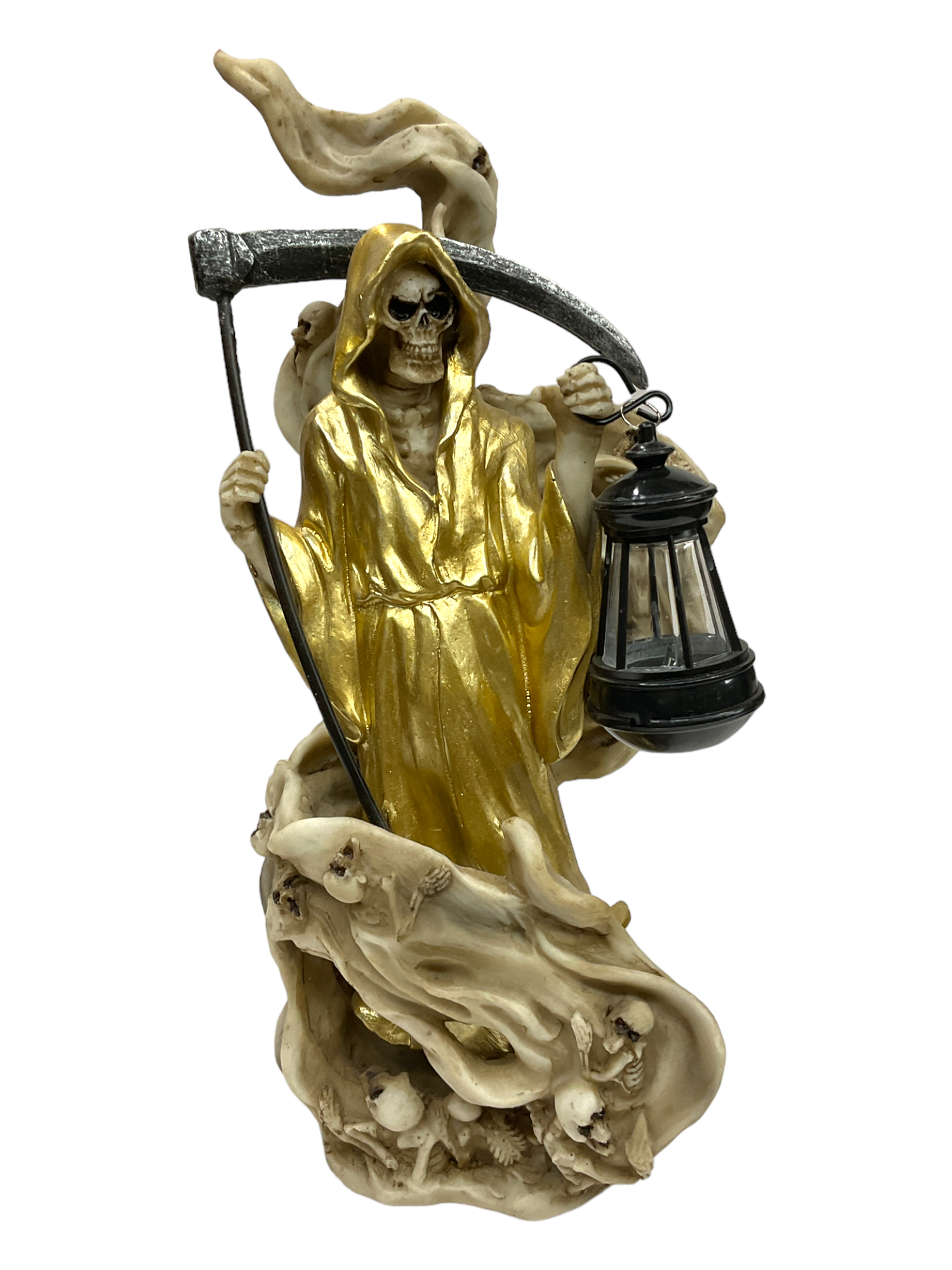 Santa Muerte Statue: Holding Lantern - Gold (12