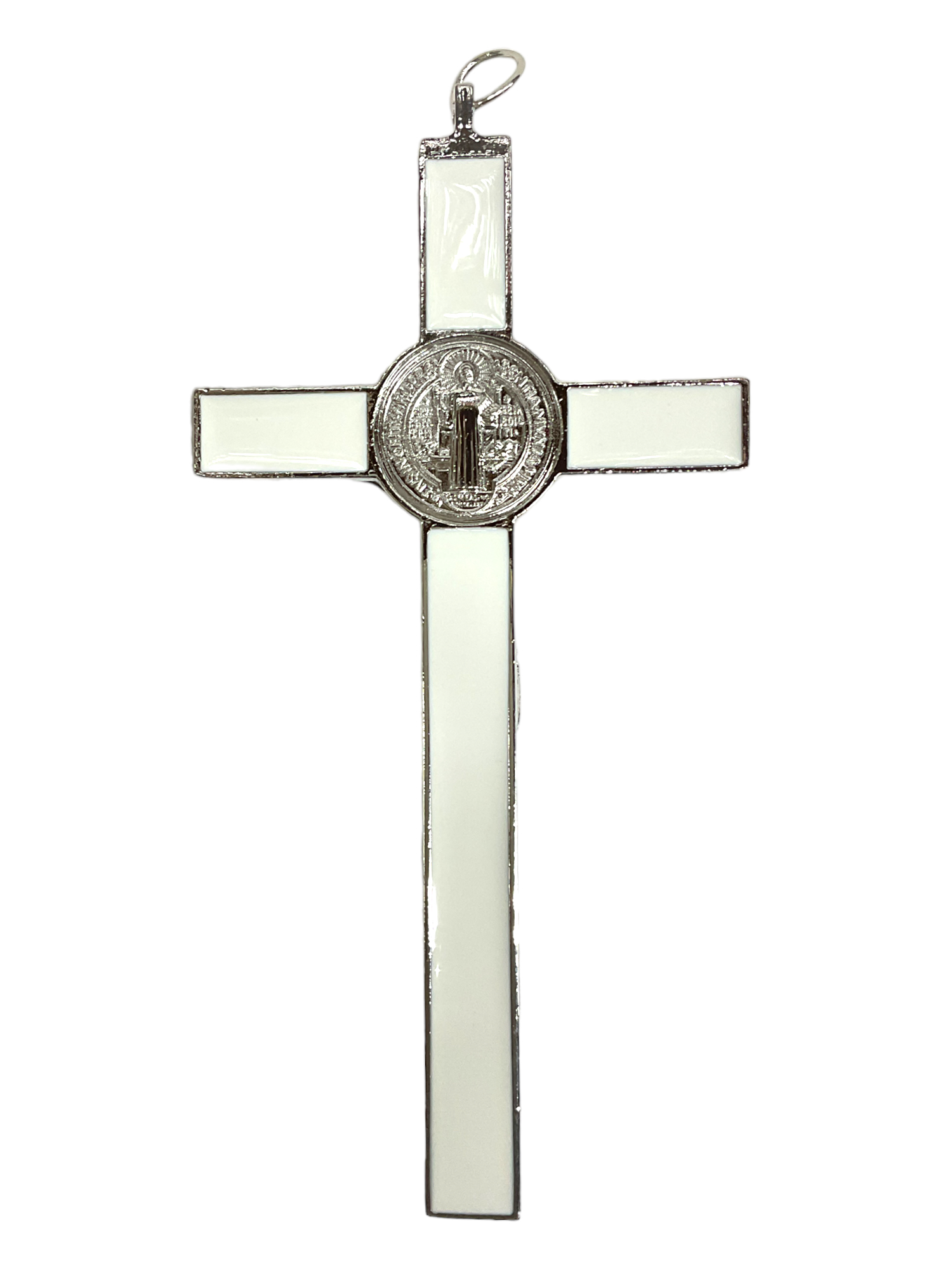 St. Benedict Crucifix Cross Pendant In Solid 10k White Gold - 1.30 Inch Protection Charm - View #11
