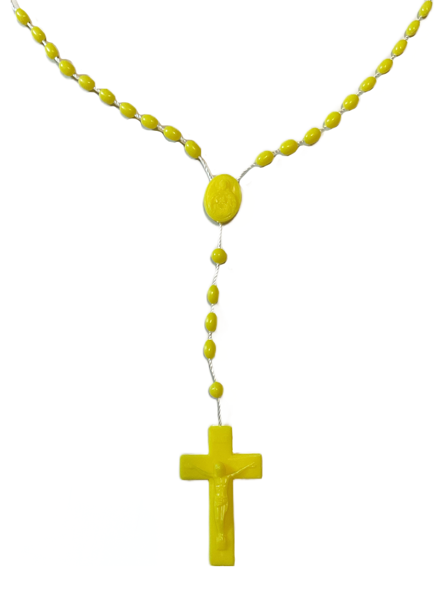 Yellow Plastic / Rosary Necklace / Crucifix / Pray Daily / Joy