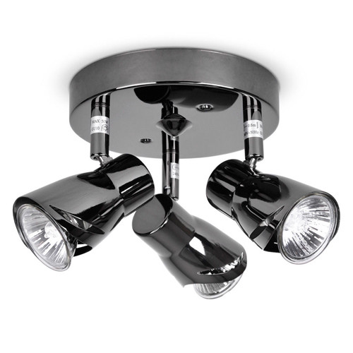 ValueLights Modern Black 3 Way Round Plate Ceiling Spotlight | At B&Q