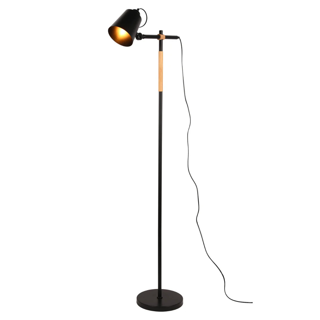 Sleek Nordic Floor Lamp with Oak Wood Detail