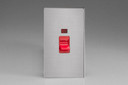 Varilight Brushed Steel Screwless 45A Cooker Switch + Neon (Vertical Twin Plate, Red Rocker)