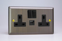 Varilight Antique 2-Gang 13A Single Pole Switched Socket with 1x USB A & 1x USB C Charging Ports