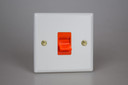Varilight Matt White Vogue 45A Cooker Switch (Single Plate, Red Rocker)