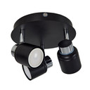Benton Spotlight Fitting 3 Way IP44 Round Plate in Black and Chrome