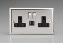 Varilight Mirror Chrome 2-Gang 13A Single Pole Switched Socket + 2x5V DC 2100mA USB Charging Ports