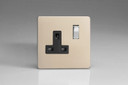 Varilight Satin Chrome Screwless 13A Double Pole Switched Socket Black Insert (1-2 Gang)