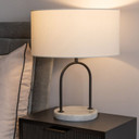 Rachel Table Lamp with Marble and Black Metal Base and Cream Shade