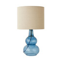 Aida Table Lamp with Textured Blue Glass Base and Linen Shade
