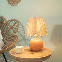 Sebby Table Lamp with Textured Peach Base and Natural Scalloped Shade