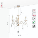 Traditional French Vintage Retro Candle Metal and Crystal Gold Aged Cream Arm Chandelier Ceiling Light E14