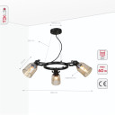 Amber Cone Glass Black Suspended Ceiling Light E27