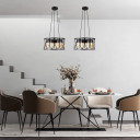 Black Caged Metal Amber Cylinder Glass Chandelier Ceiling Light 3xE27