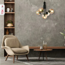 Globe Glass Black Body Pendant Chandelier Ceiling Light E27 - Amber