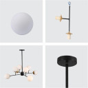Stilnovo Opal and Black Glass Globe Modern Sputnik Chandelier Ceiling Light E27 - Black / Opal