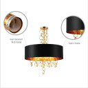 Black Copper Fabric Drum Shade Gold Ring Chandelier Ceiling Light