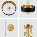 Black Copper Fabric Drum Shade Gold Ring Chandelier Ceiling Light