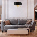 Black Copper Fabric Drum Shade Gold Ring Chandelier Ceiling Light
